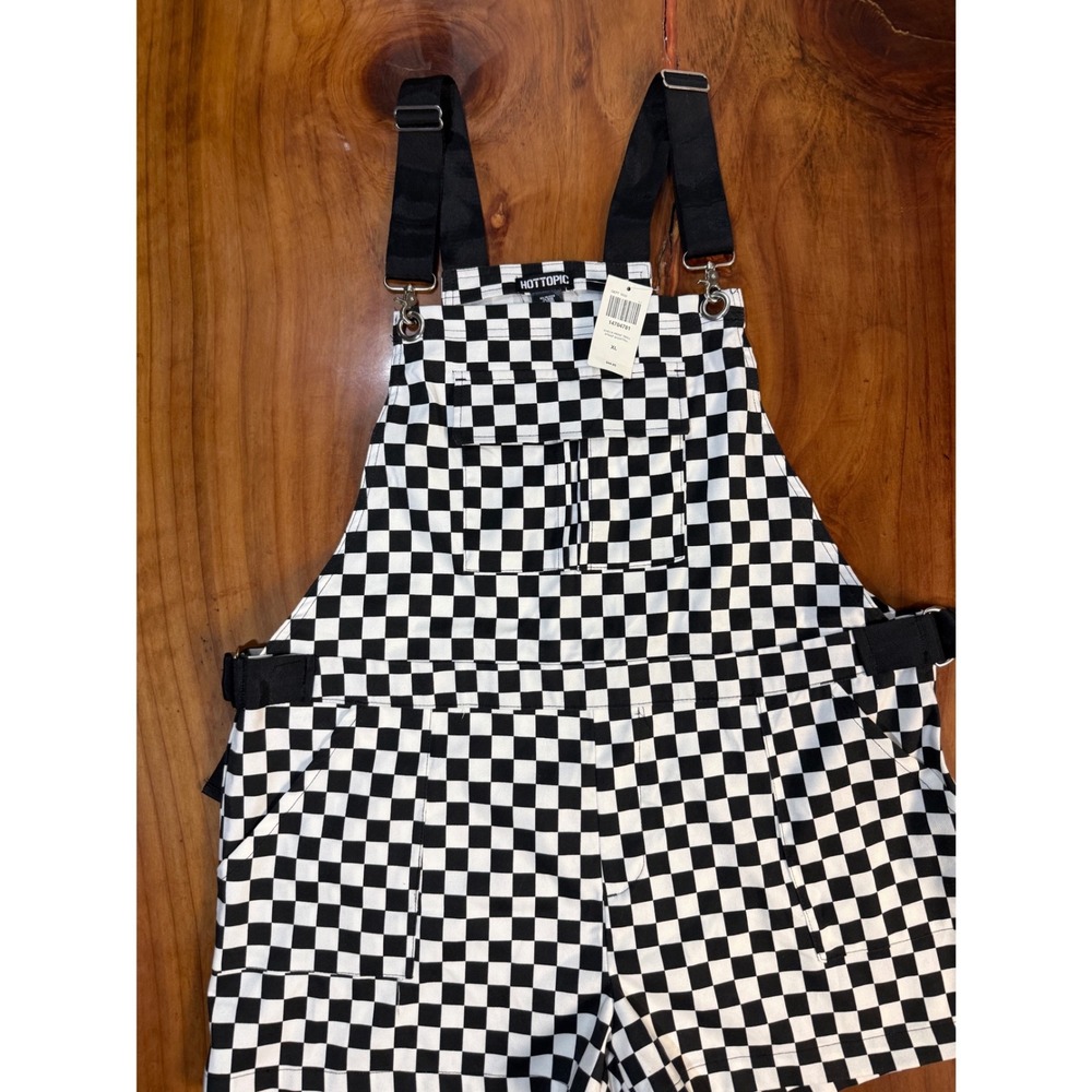 NEW Hot Topic Women's Romper XL Check Print Emo Goth Punk Shortall Twill O10 - Picture 2 of 5
